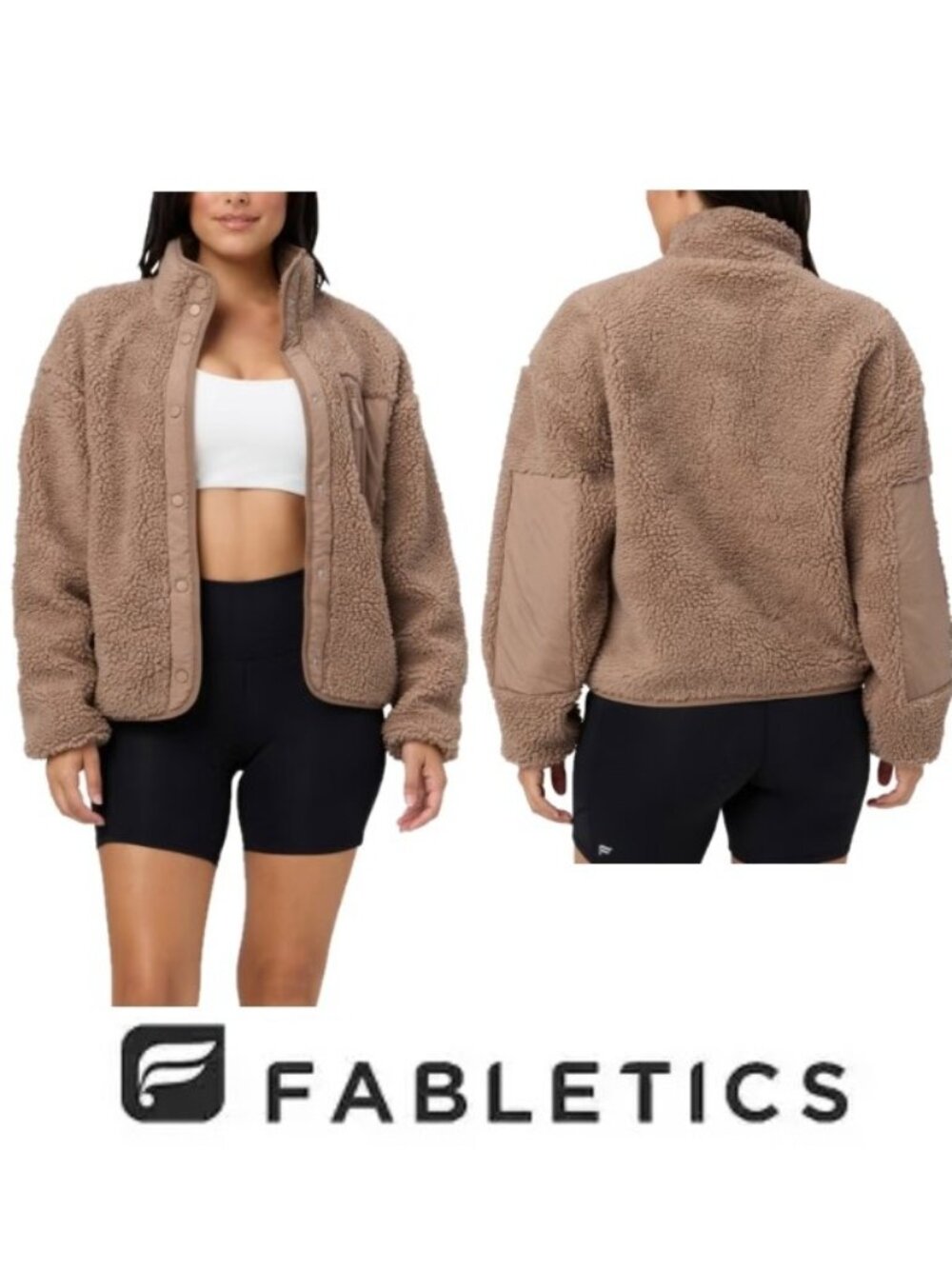 NWT Fabletics Women's Teddy Fleece Jacket, Tan (Waffle Cone)